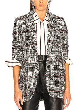 Isabel Marant Etoile Ice Black & Ecru Plaid Wool Tweed Blazer